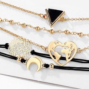 Black & Goldtone World Heart Bracelet Set